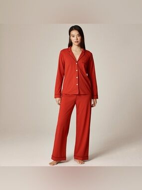 J. Crew Red Long-Sleeve Button Pajama Set